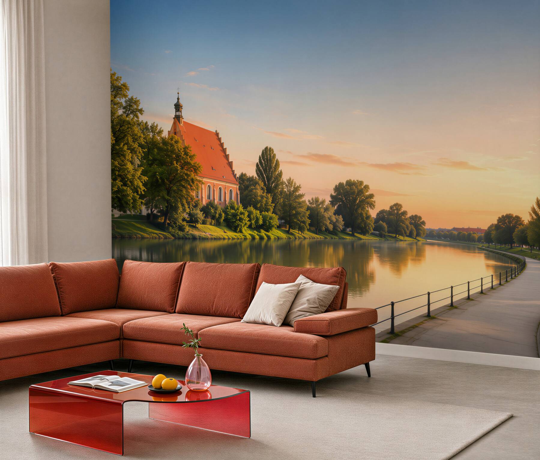 Fototapeta Architektura miasta Bydgoszcz z odbiciem w rzece Brda o zachodzie słońca?v23
